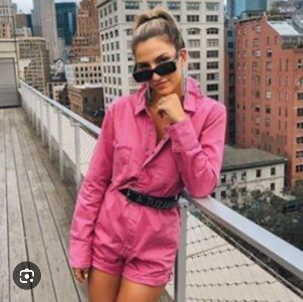 Showpo. Pink Button Down Pocket Short Romper Long Sleeve US 6